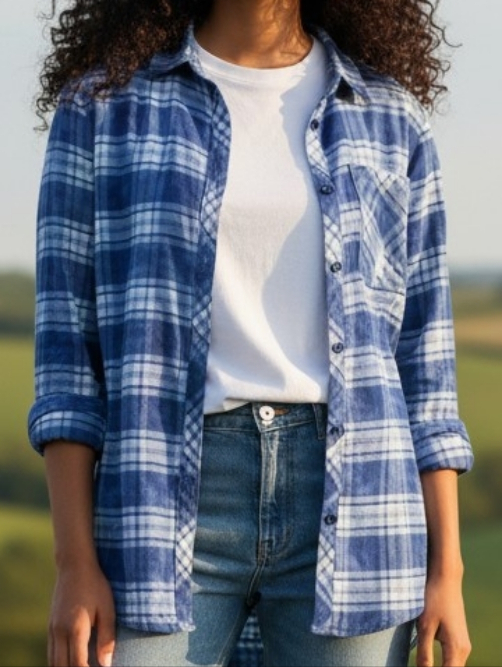 Peter Nygard Blue & White Plaid Button-Down Shirt 4354